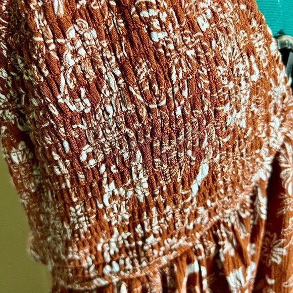 Lovely Day  BROWN FLORAL SMOCKED
TIERED SKATER DRESS - Picture 3 of 11